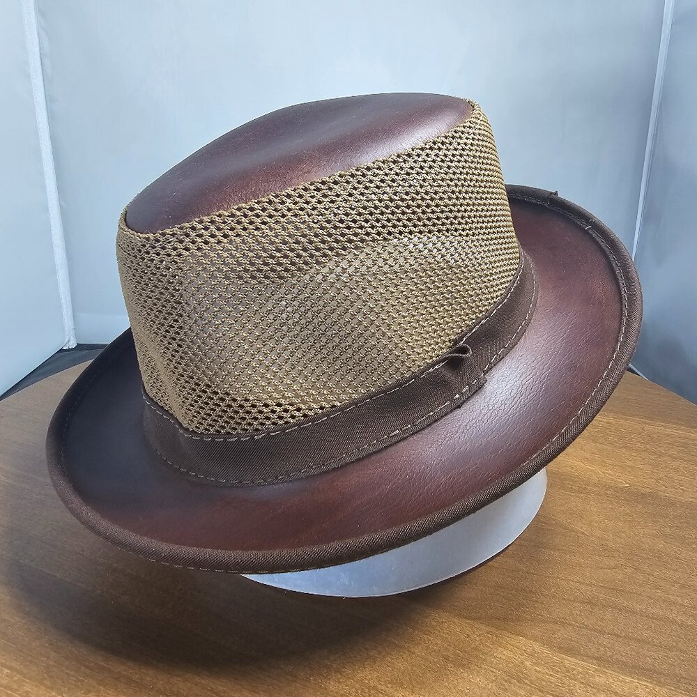 Player Leather/Mesh Fedora Hat | American Hat Makers | Chestnut NWT Medium 7 1/8